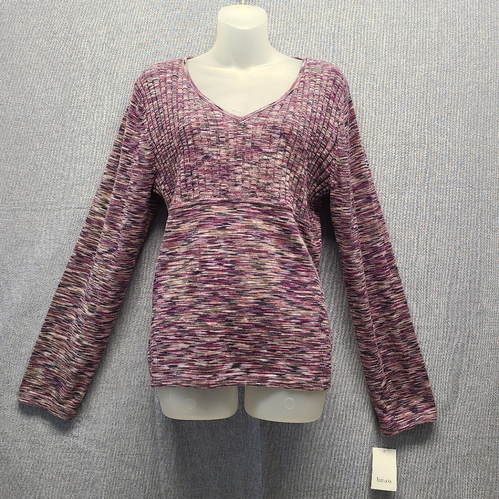 Liz & Co. LS, V-Neck,Multi-Color Sweater (XL) NWT
